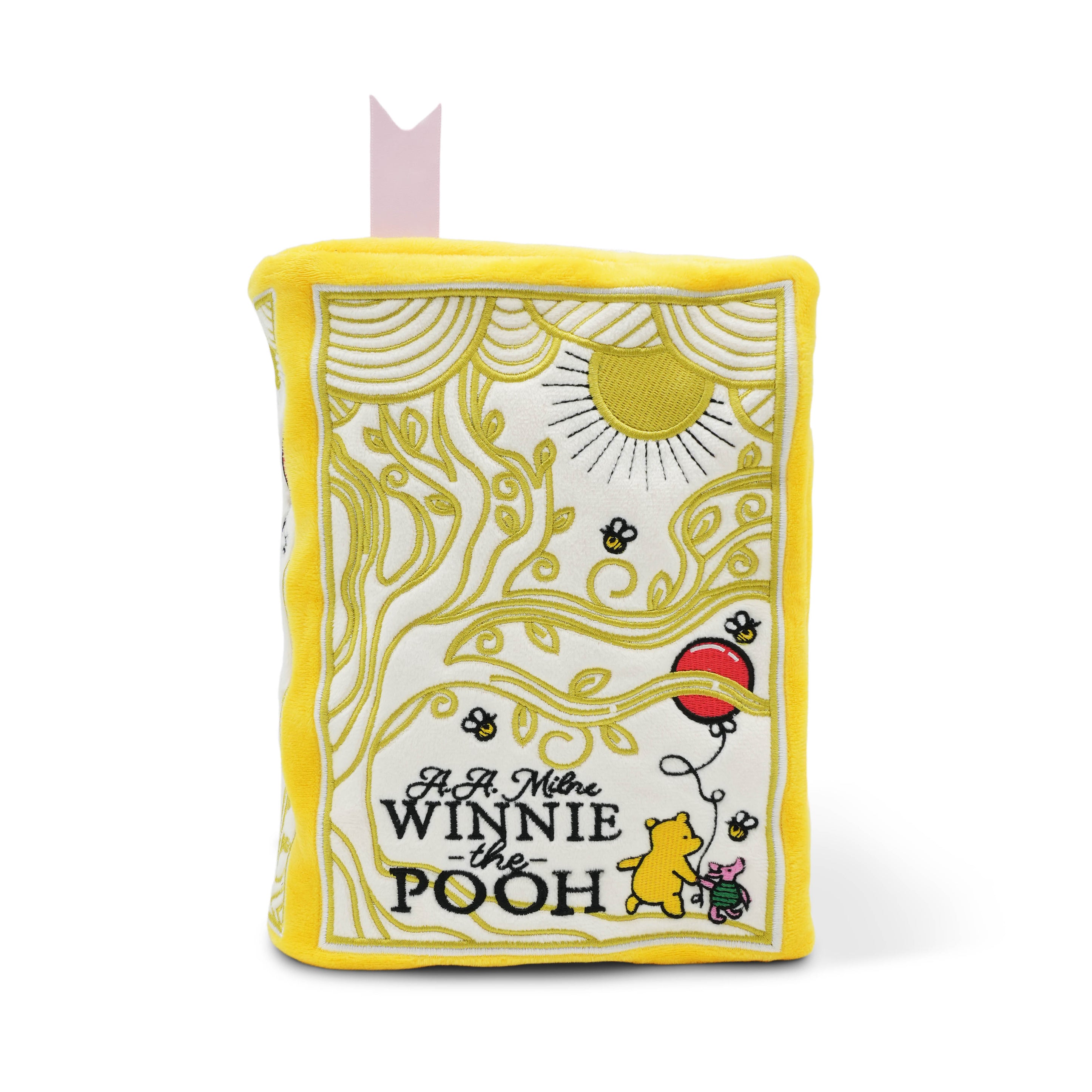 Large Winnie the Pooh-themed book plush with a yellow border on a white background