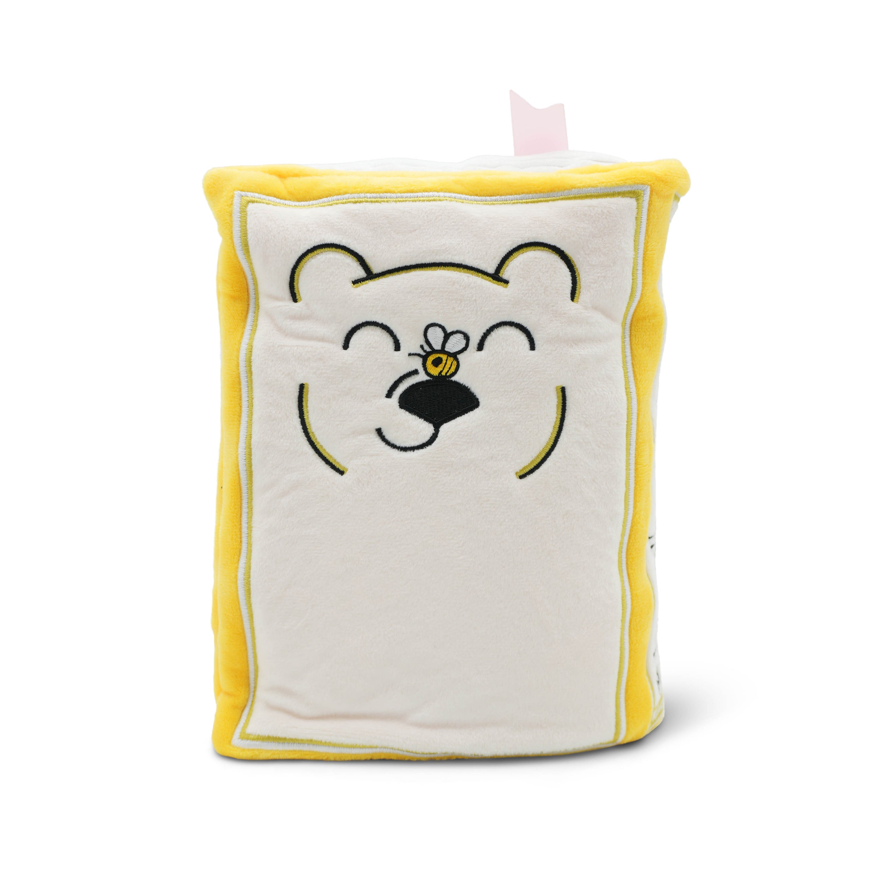 Plush book with Winnie the Pooh face design on a white background