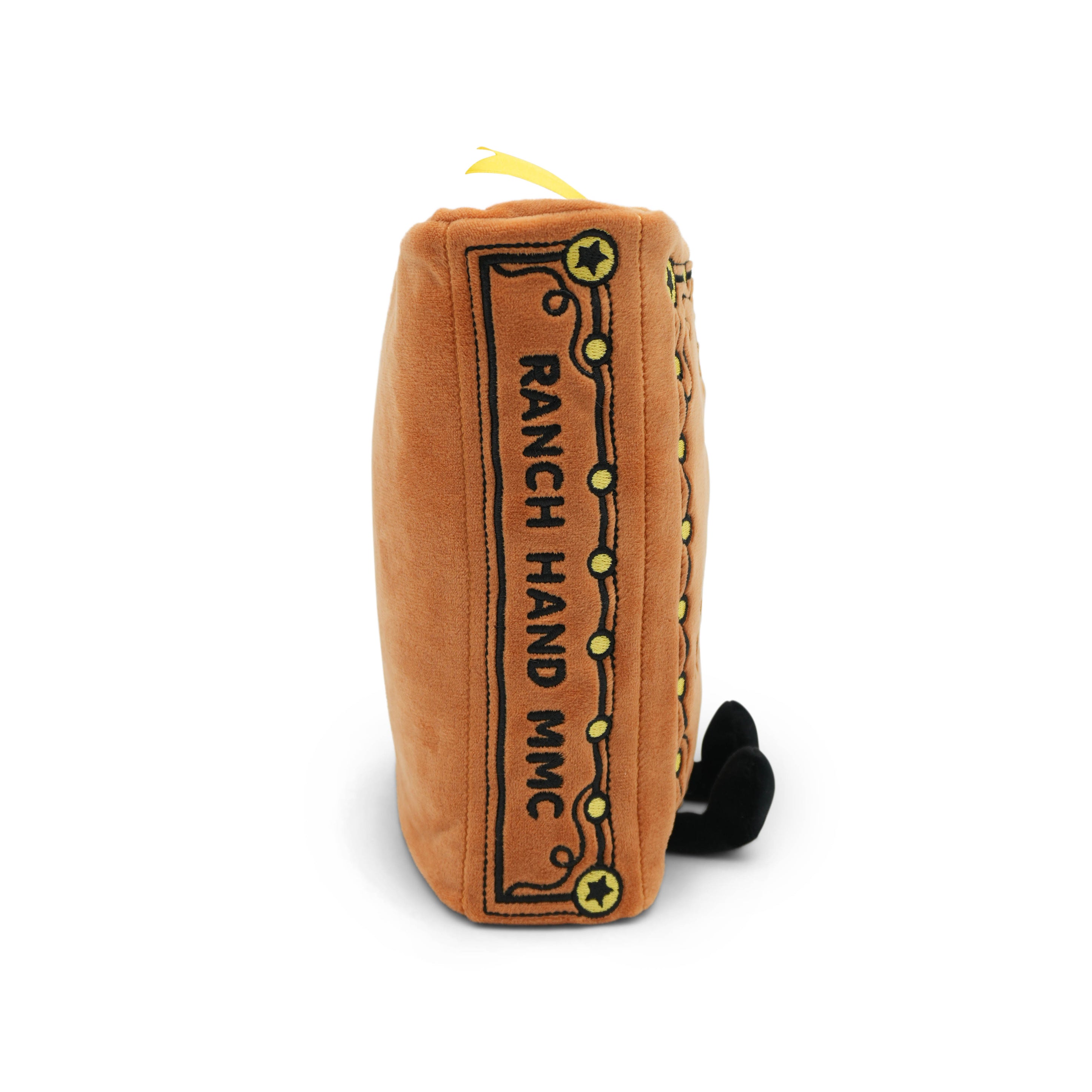 Brown book plush with 'Ranch Hand' text written on the spine on a white background