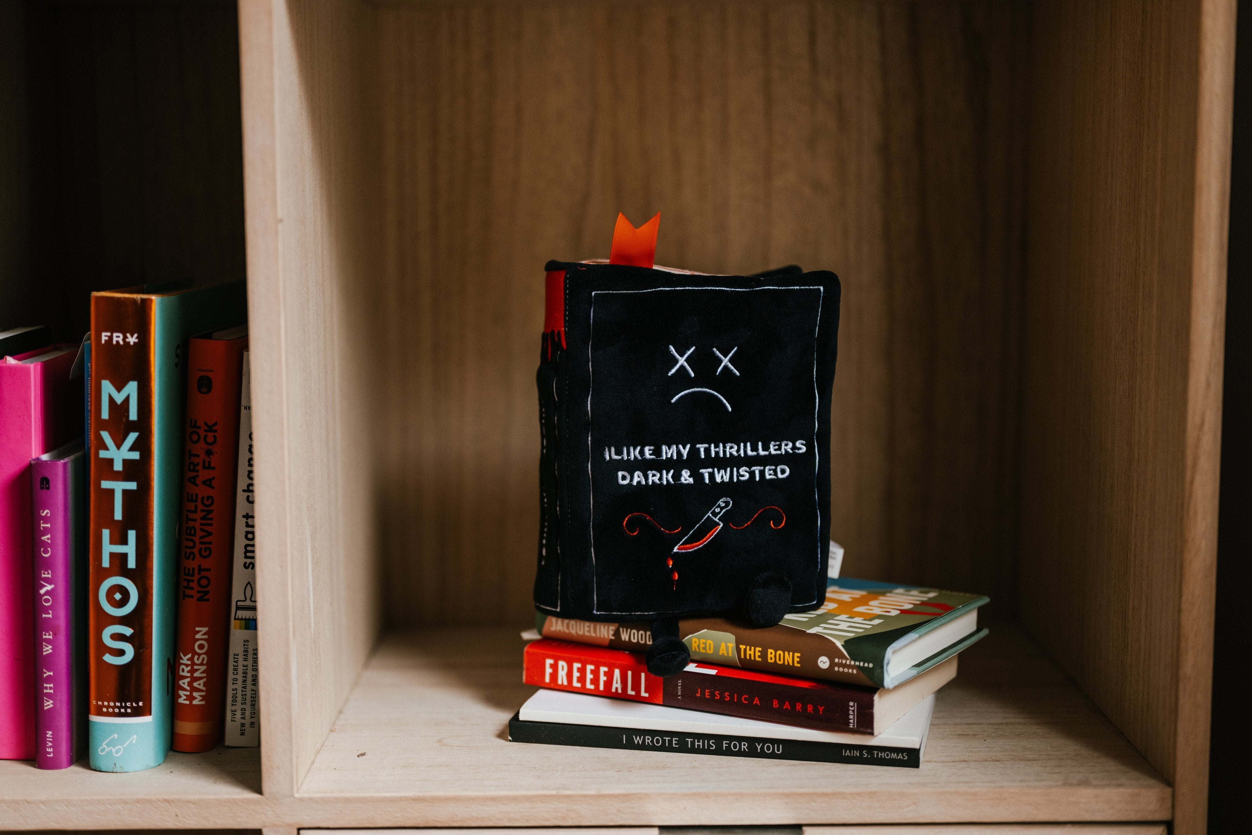"I Like My Thrillers Dark & Twisted" Book Plush