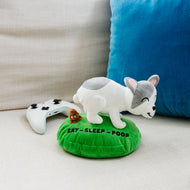 "Eat, Sleep, Poop" Pooping Dog Plushie