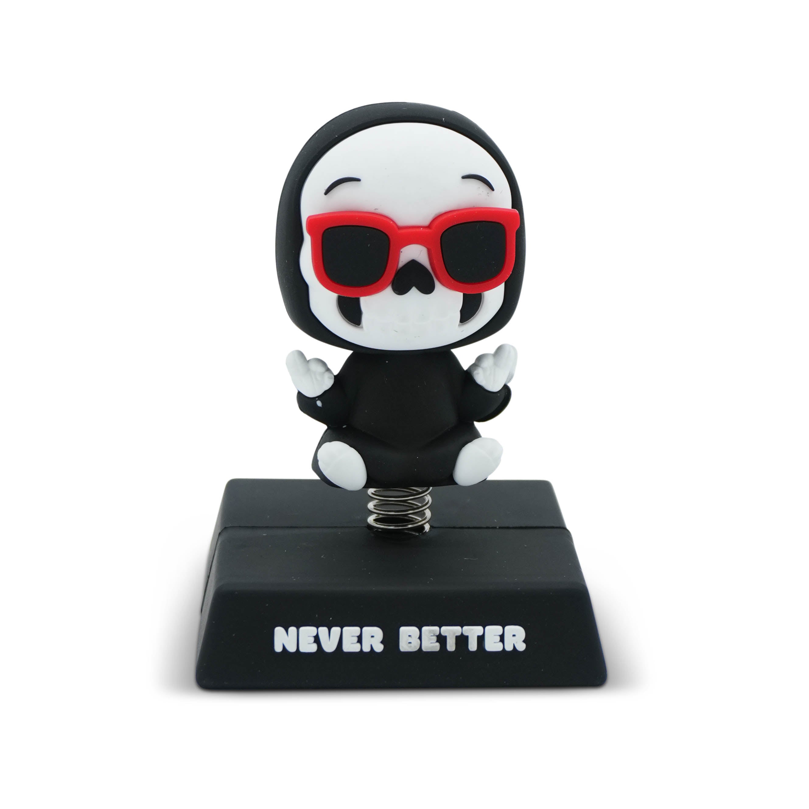 "Never Better" Skeleton Wearing Glasses Spring Bobblehead