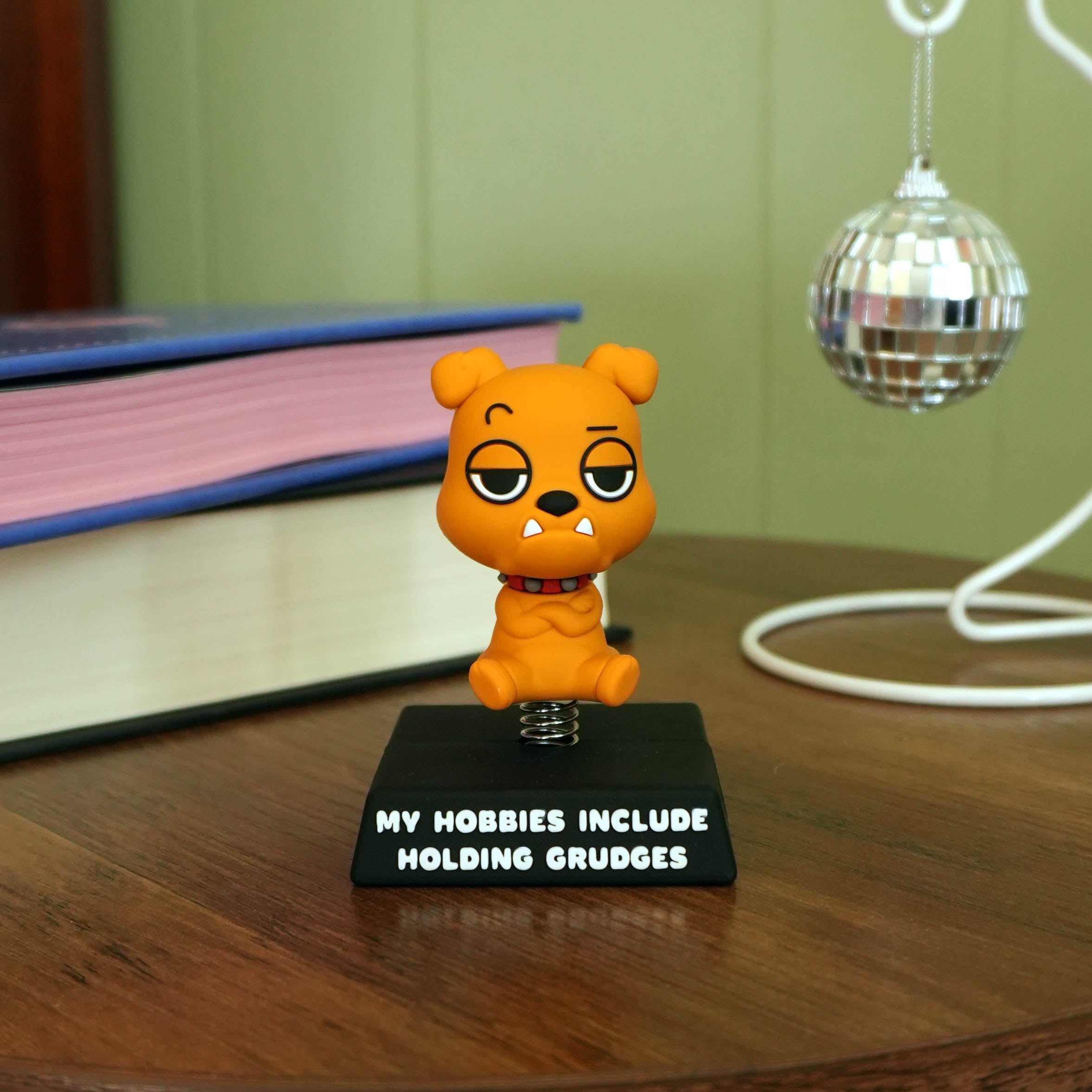 "My Hobbies Include Holding Grudges" Bulldog Spring Bobblehead