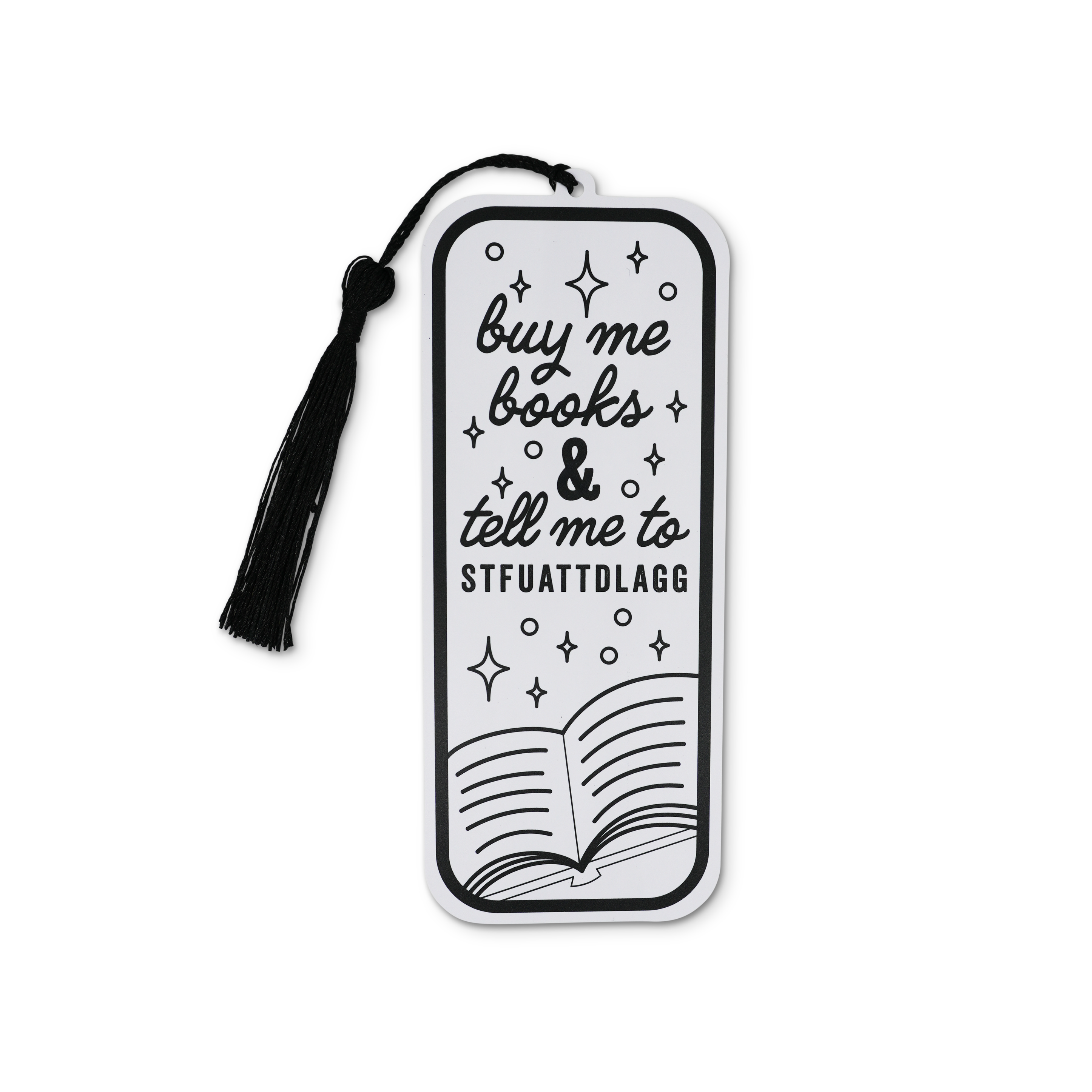 Bookmark with funny text and tassel on a white background