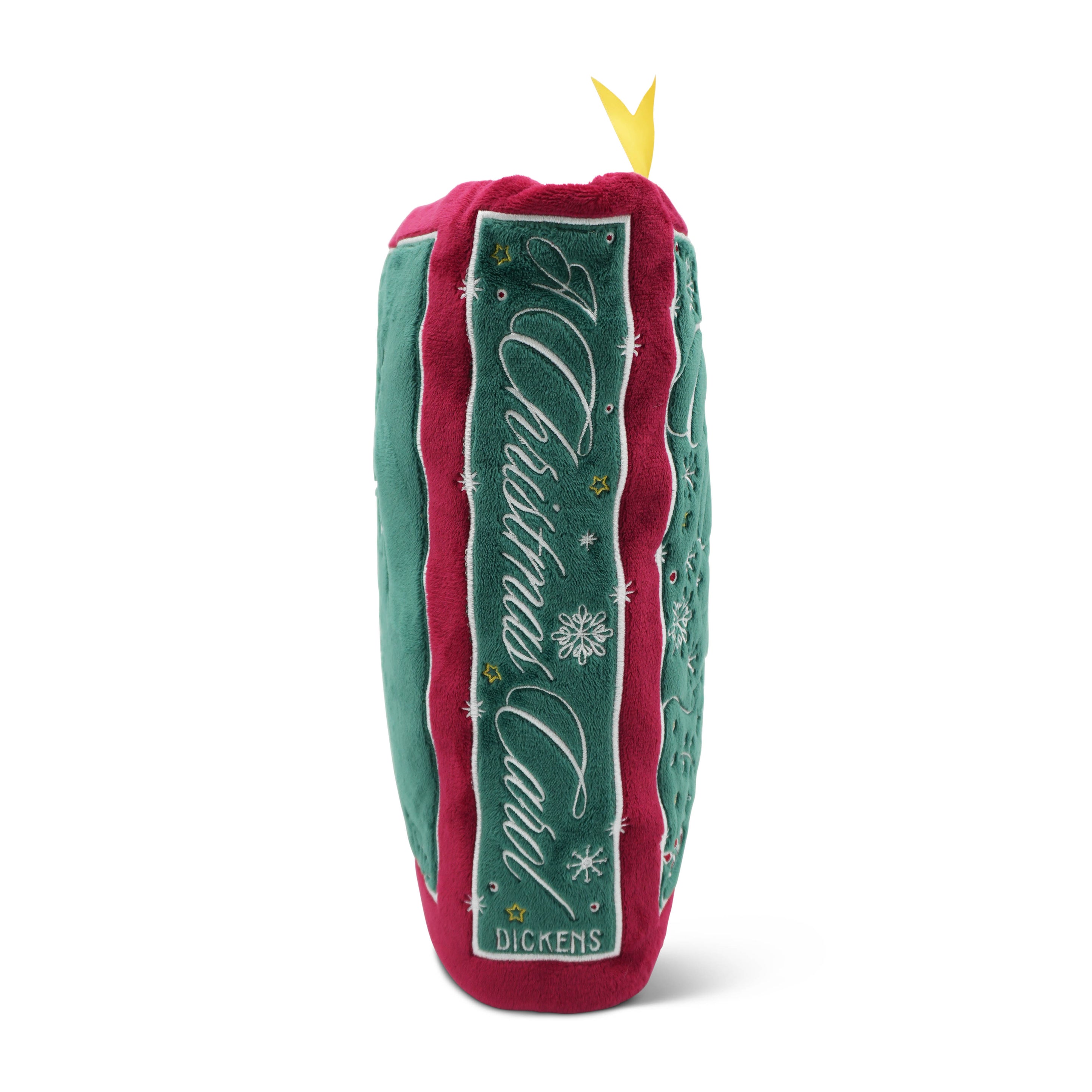 Decorative plush with 'A Christmas Carol' text and red and green colors on a white background.