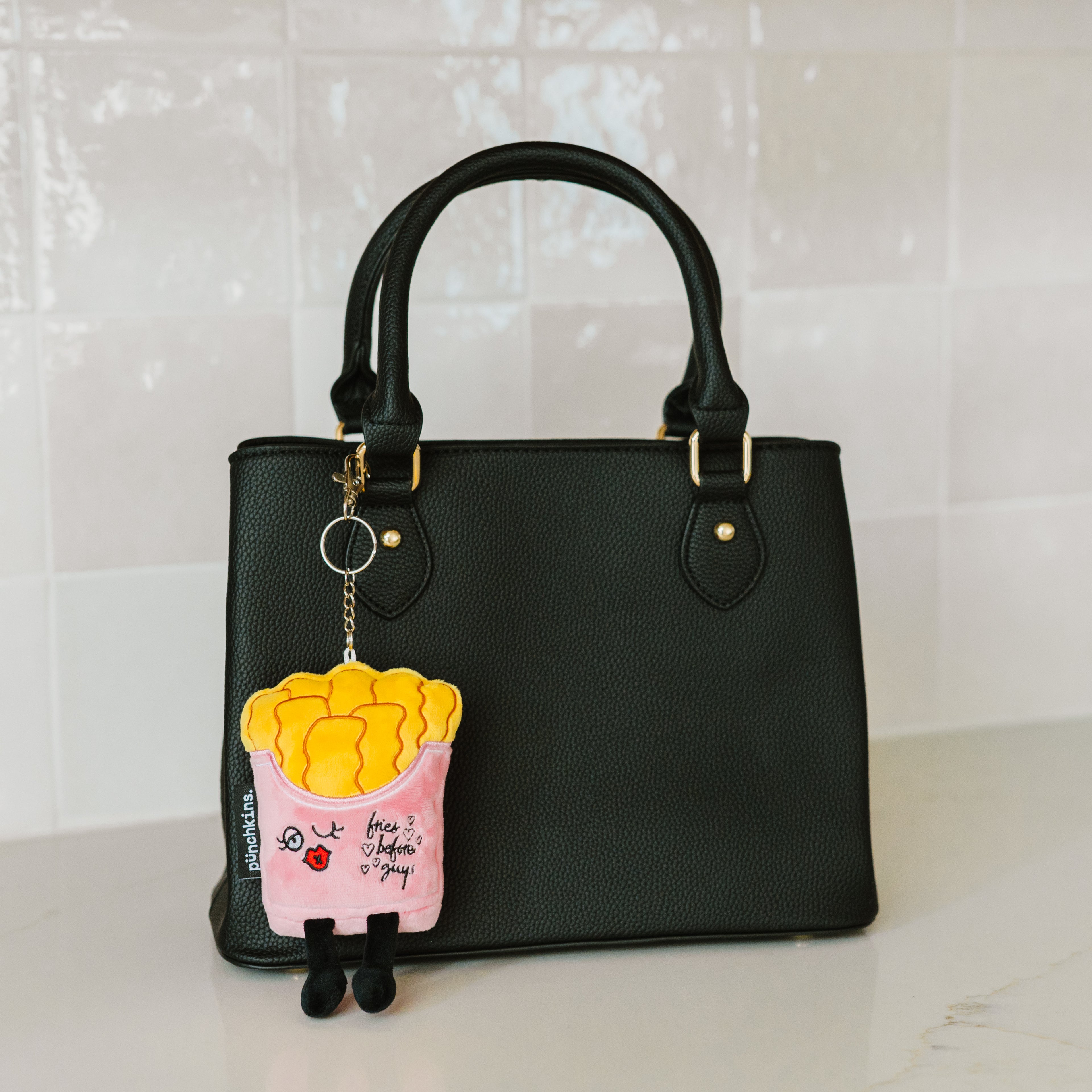 &quot;Fries Before Guys&quot; French Fries Plush Bag Charm