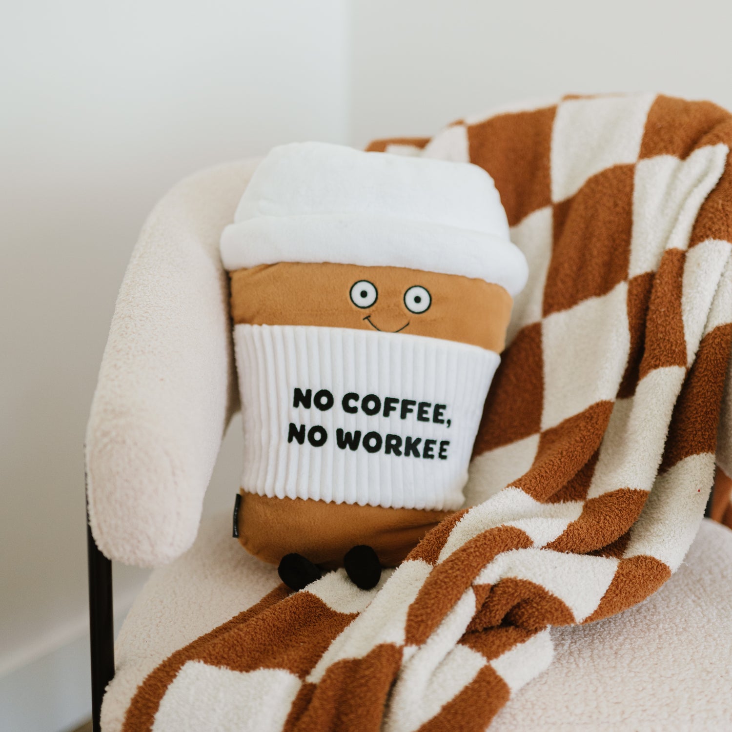 &quot;No Coffee, No Workee&quot; Coffee Plush Pillow