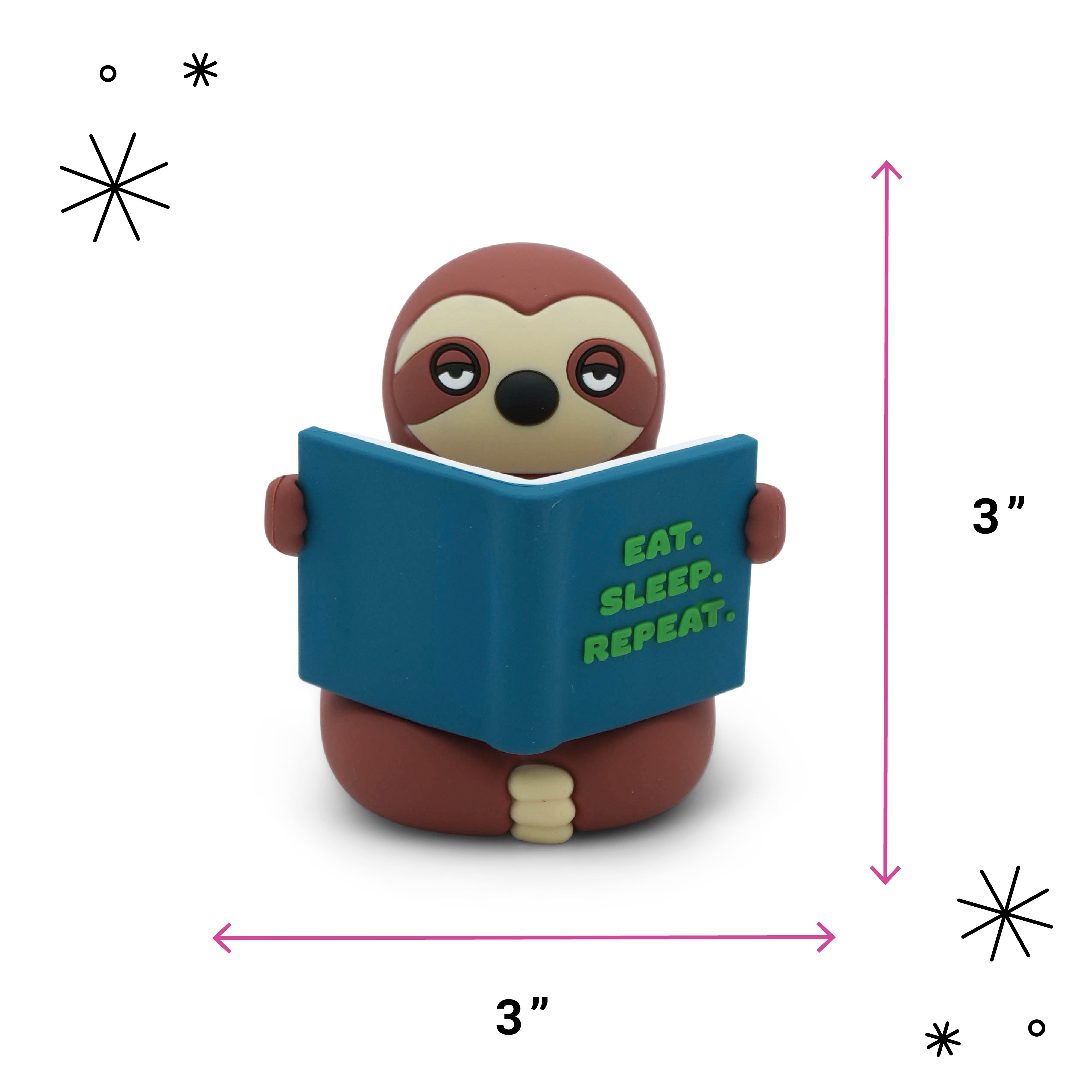 "Eat. Sleep. Repeat." Reading Sloth Desk Figure