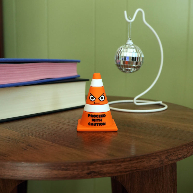 "Proceed With Caution" Traffic Cone Mini Desk Figure