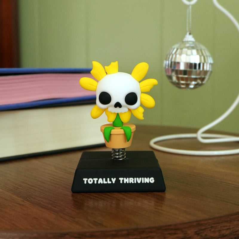 "Totally Thriving" Sunflower Skeleton Spring Bobblehead