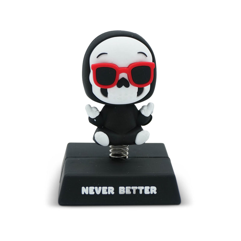 "Never Better" Skeleton Wearing Glasses Spring Bobblehead