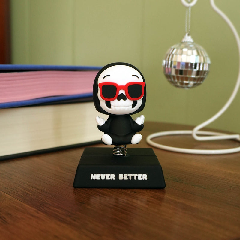 "Never Better" Skeleton Wearing Glasses Spring Bobblehead