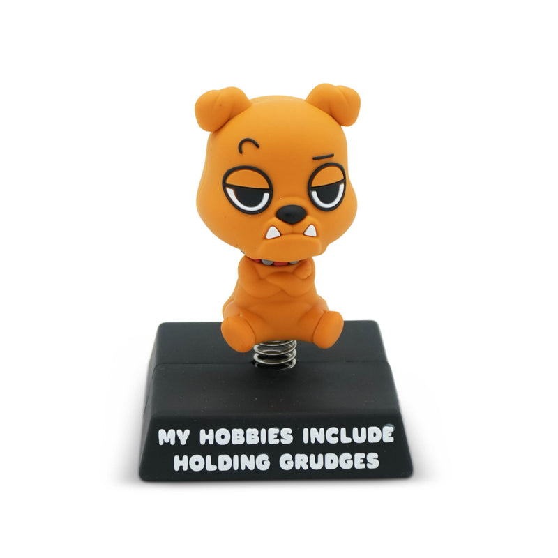 "My Hobbies Include Holding Grudges" Bulldog Spring Bobblehead