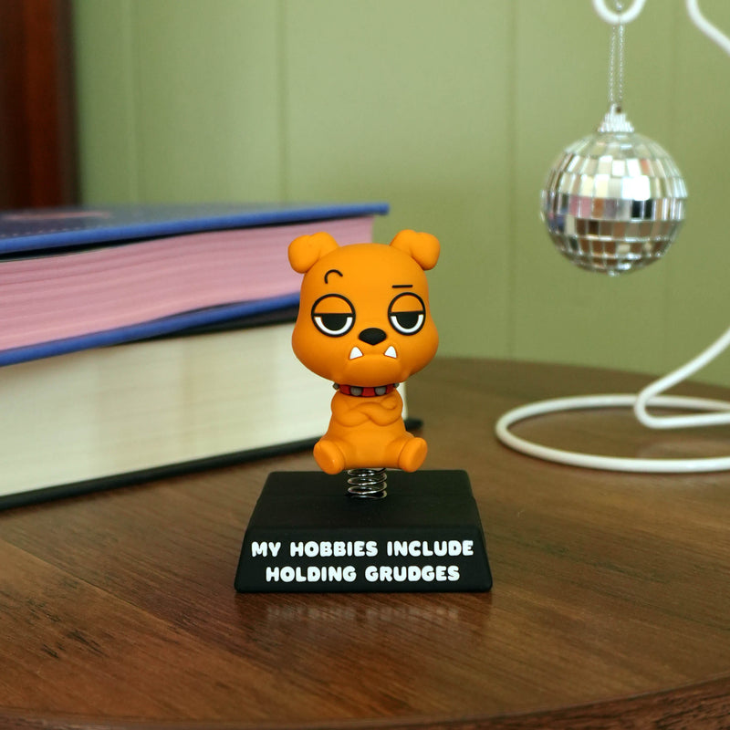 "My Hobbies Include Holding Grudges" Bulldog Spring Bobblehead