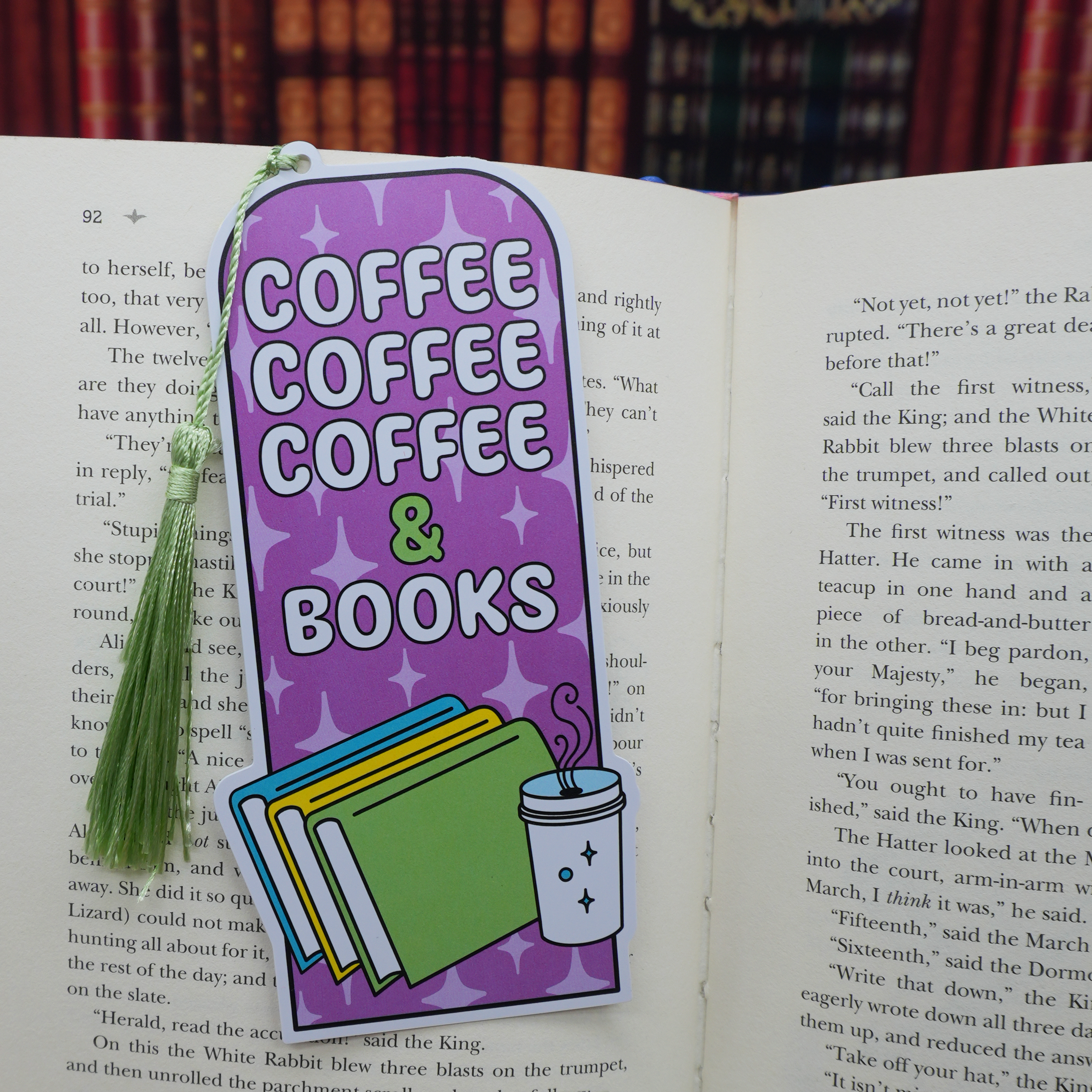 Bookmark with 'Coffee Coffee Coffee & Books' text on an open book