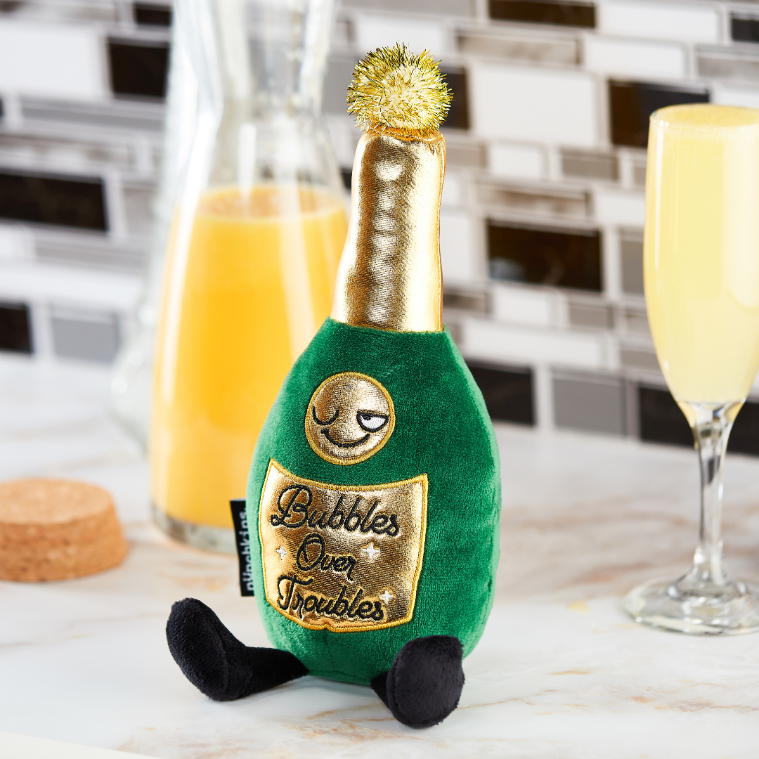 "Bubbles Over Troubles" Plush Champagne Bottle